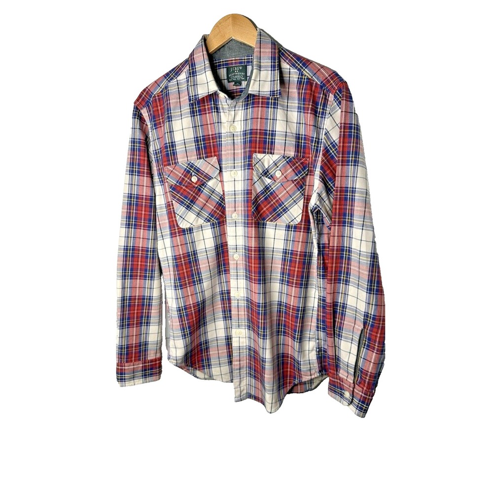 J. Crew Thick Heavyweight Flannel Button Down Shirt.Classic Plaid Preppy sz M